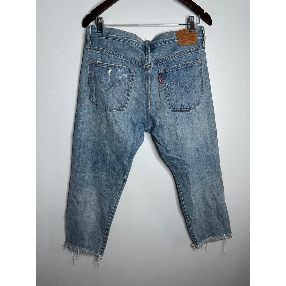 Levi's 501 CT Jeans Women W30 Light Wash EUC Distressed Tapered Raw Hem Denim - Picture 6 of 8
